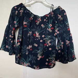 Off Shoulder Flowy Sleeve Floral Shirt